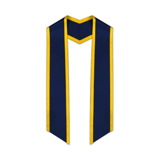 Navy Blue Slanted Graduation Stole with Gold Trim - Graduation Gown 