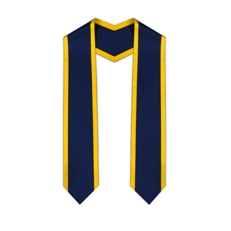 Navy Pointed Graduation Stole with Gold Trim - Graduation Gown 