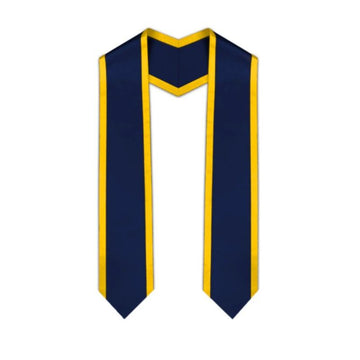 Navy Pointed Graduation Stole with Gold Trim - Graduation Gown 