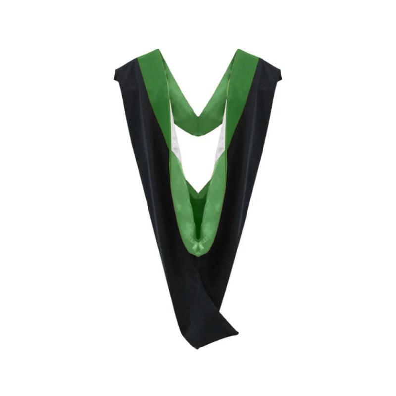 Deluxe Bachelors/Masters Hood - Kelly Green Velvet, Kelly Green & White - Graduation Gown 