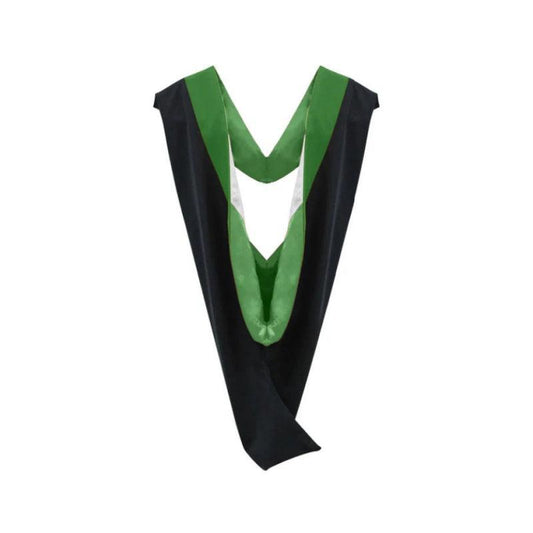 Deluxe Bachelors/Masters Hood - Kelly Green Velvet, Kelly Green & White - Graduation Gown 
