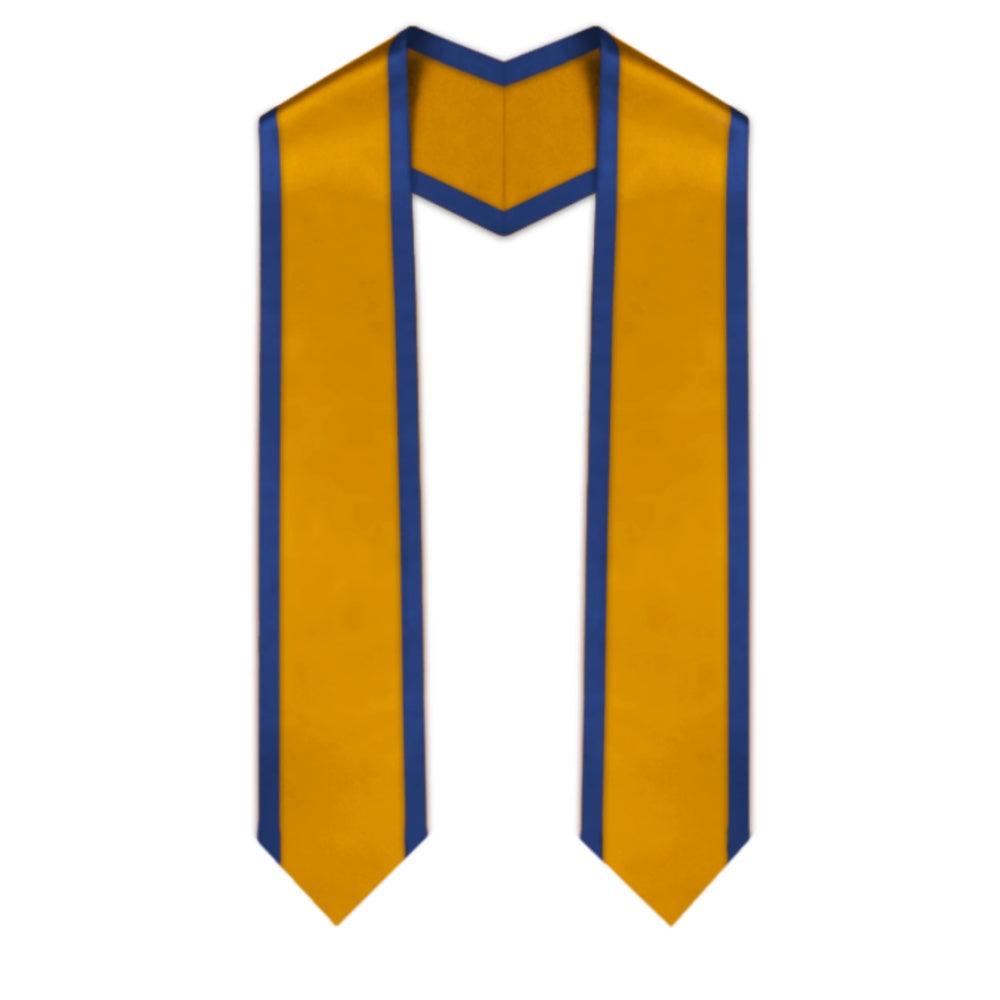 Antique Gold Pointed Graduation Stole with Royal Blue Trim - Graduation Gown 