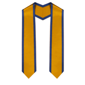 Antique Gold Pointed Graduation Stole with Royal Blue Trim - Graduation Gown 