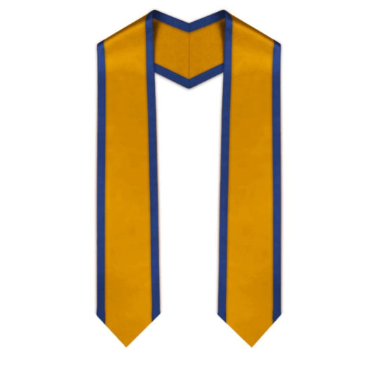 Antique Gold Pointed Graduation Stole with Royal Blue Trim - Graduation Gown 