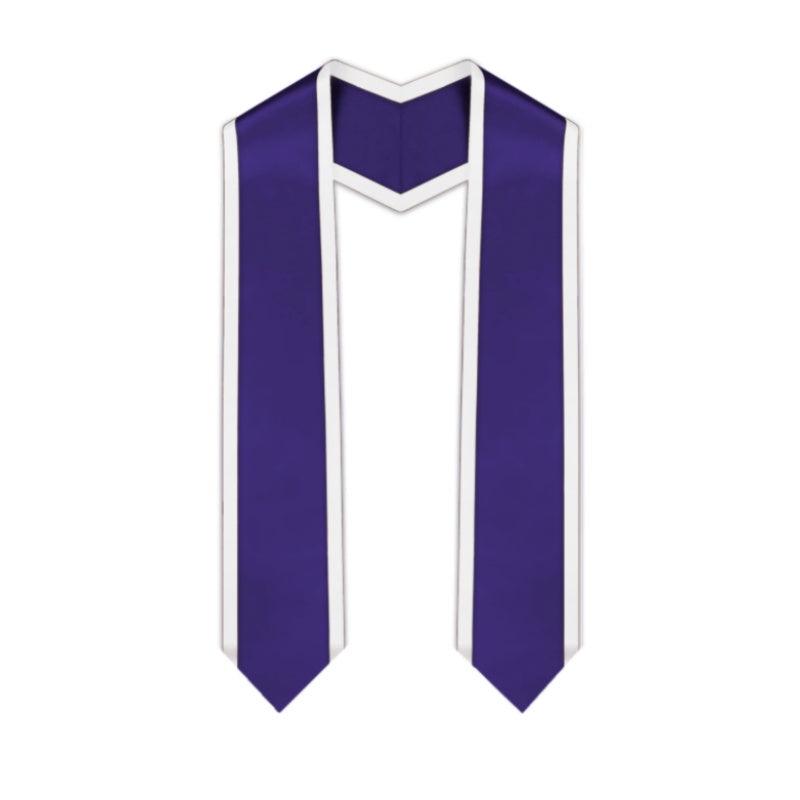 Purple Pointed Graduation Stole with White Trim - Graduation Gown 