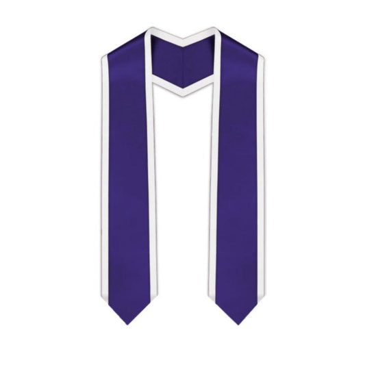 Purple Pointed Graduation Stole with White Trim - Graduation Gown 