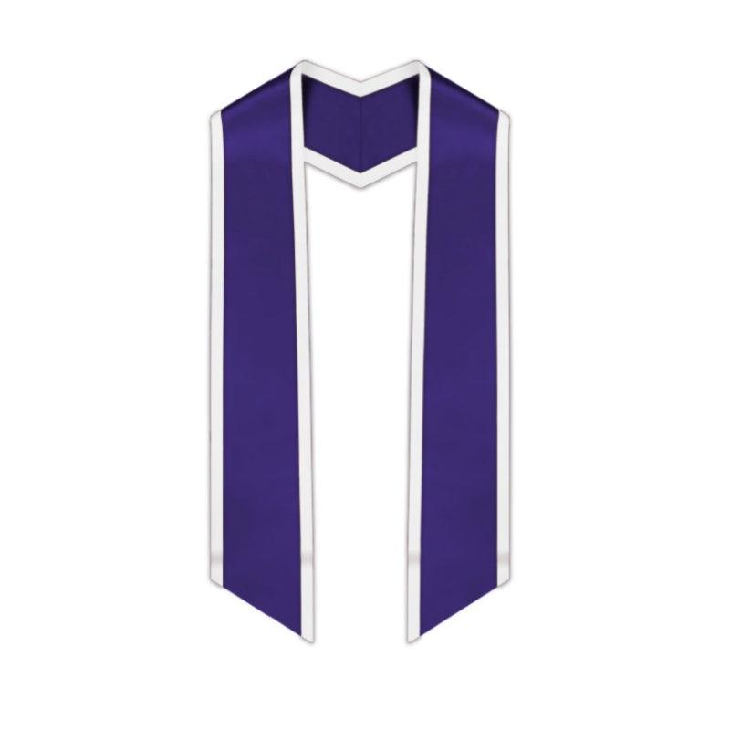 Purple Slanted Graduation Stole with White Trim - Graduation Gown 