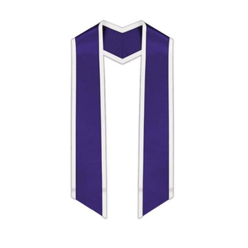 Purple Slanted Graduation Stole with White Trim - Graduation Gown 