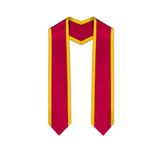 Red Pointed Graduation Stole with Gold Trim - Graduation Gown 