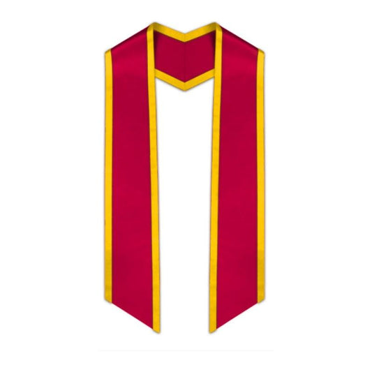 Red Slanted Graduation Stole with Gold Trim - Graduation Gown 