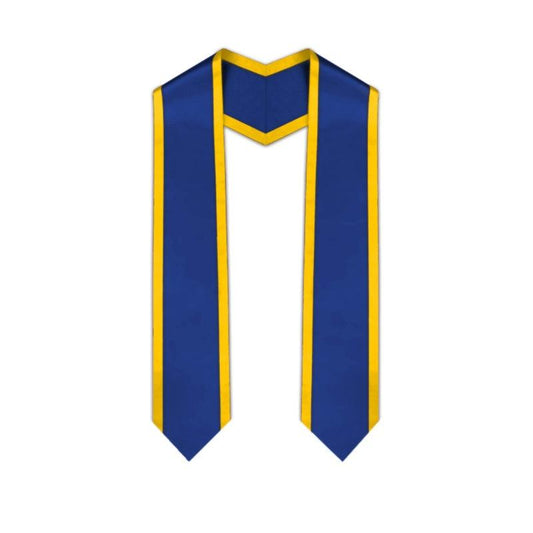 Royal Blue Pointed Graduation Stole with Gold Trim - Graduation Gown 