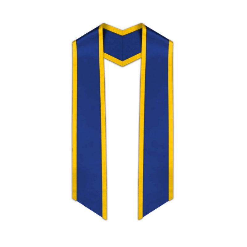 Royal Blue Slanted Graduation Stole with Gold Trim - Graduation Gown 
