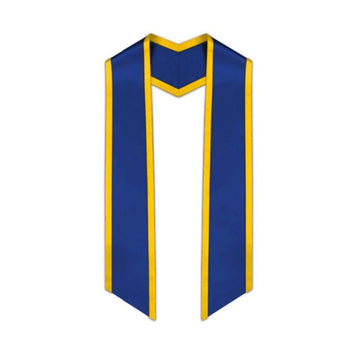 Royal Blue Slanted Graduation Stole with Gold Trim - Graduation Gown 