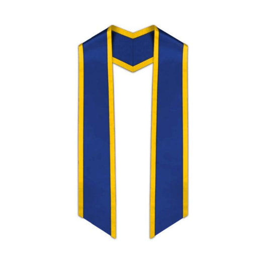 Royal Blue Slanted Graduation Stole with Gold Trim - Graduation Gown 