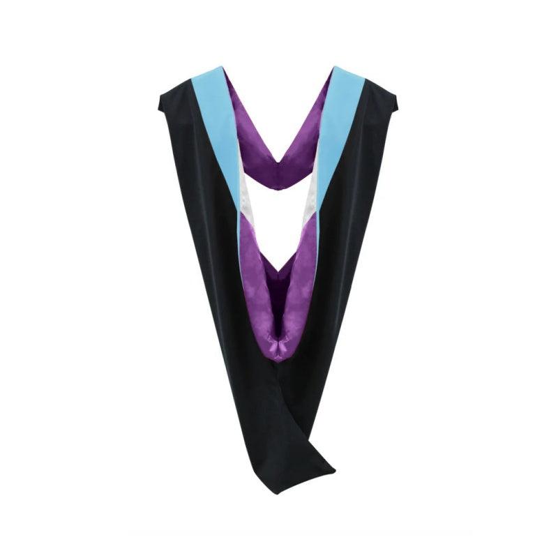Deluxe Bachelors/Masters Hood - Light Blue Velvet, Purple & White - Graduation Gown 