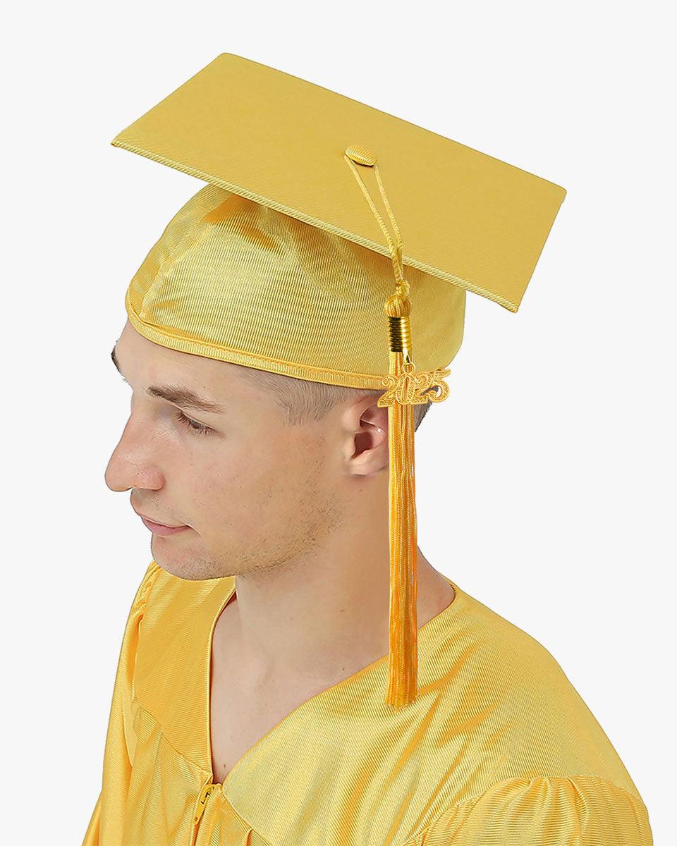 High School Shiny Adult Graduation Cap with Tassel-12 Colors Available - Graduation Gown 