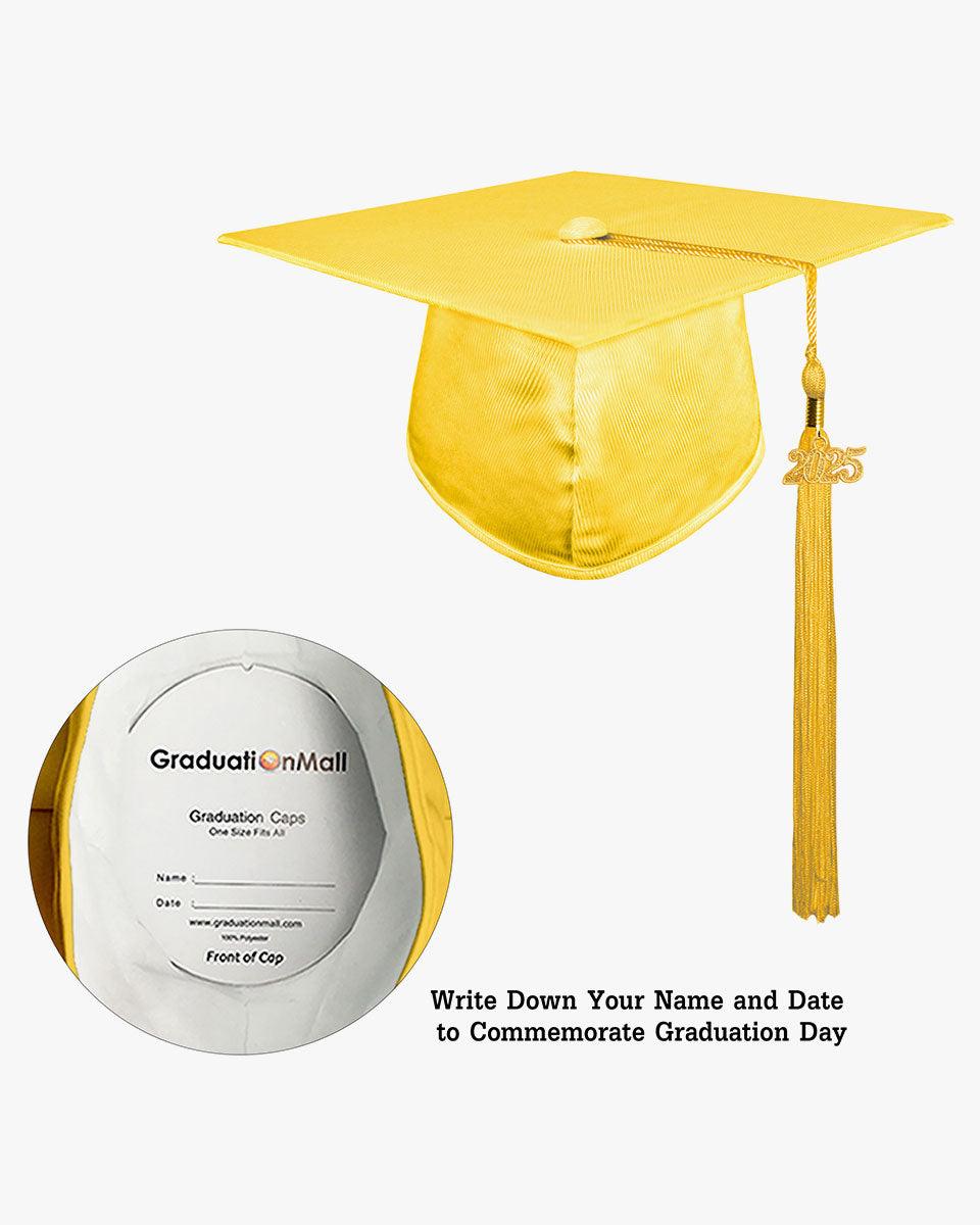 High School Shiny Adult Graduation Cap with Tassel-12 Colors Available - Graduation Gown 