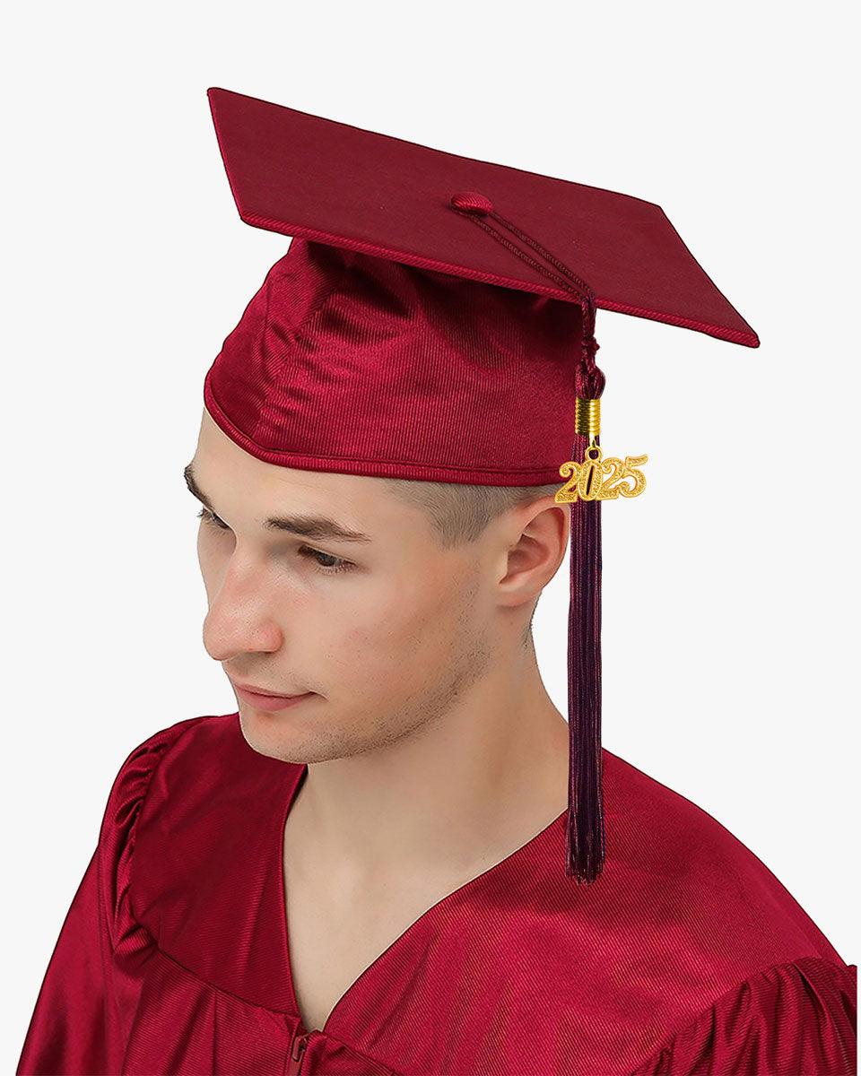 High School Shiny Adult Graduation Cap with Tassel-12 Colors Available - Graduation Gown 