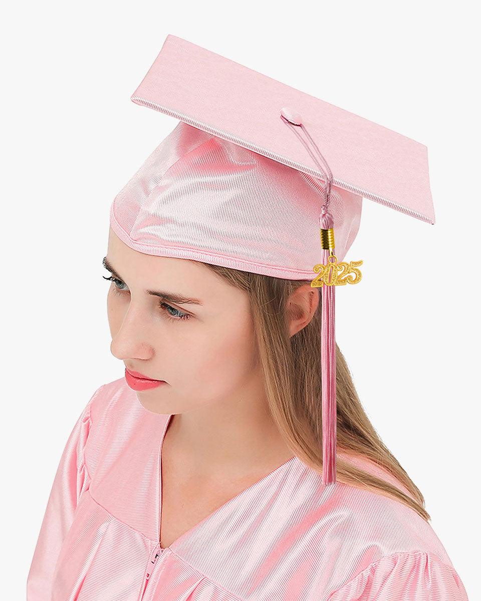 High School Shiny Adult Graduation Cap with Tassel-12 Colors Available - Graduation Gown 