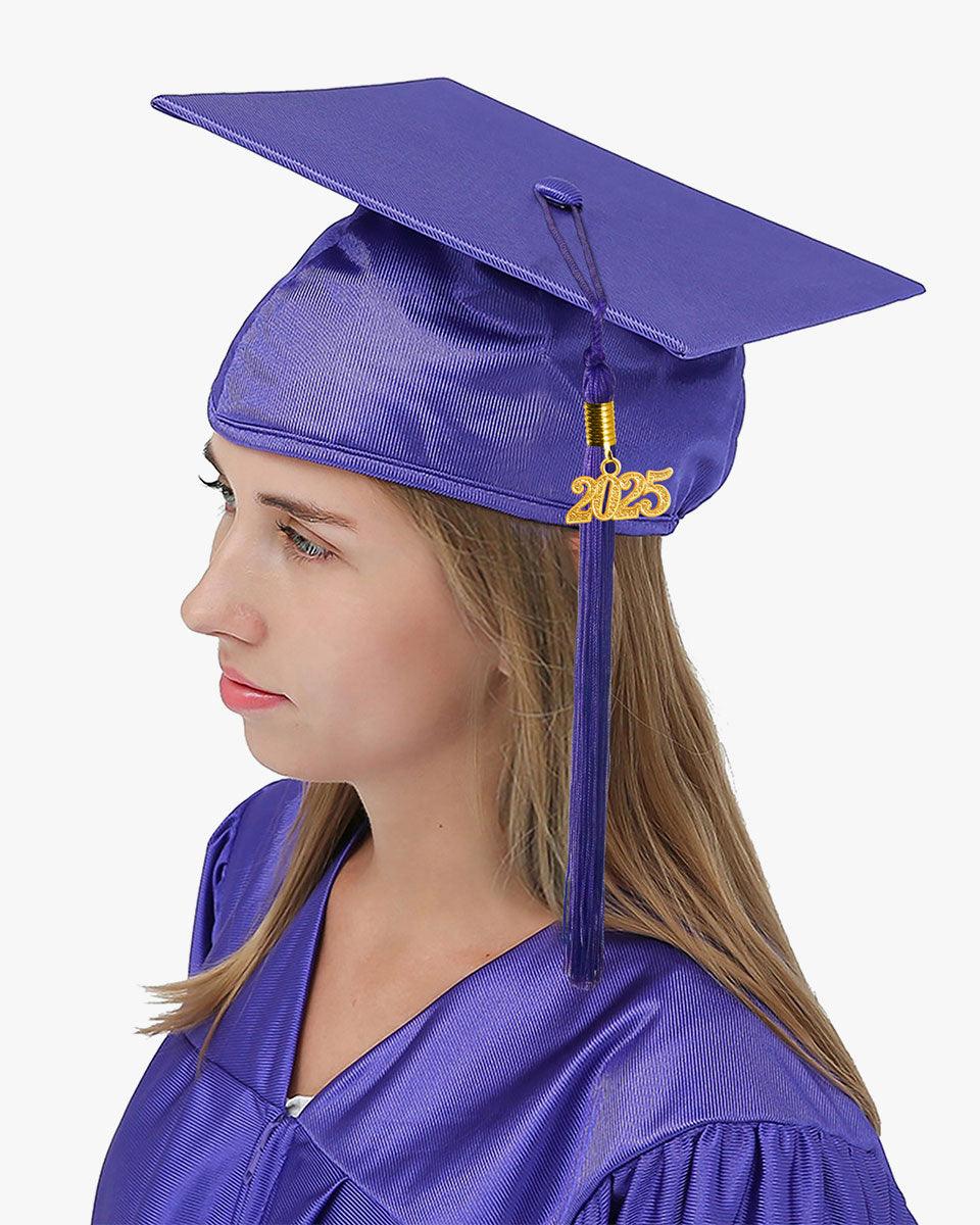 High School Shiny Adult Graduation Cap with Tassel-12 Colors Available - Graduation Gown 