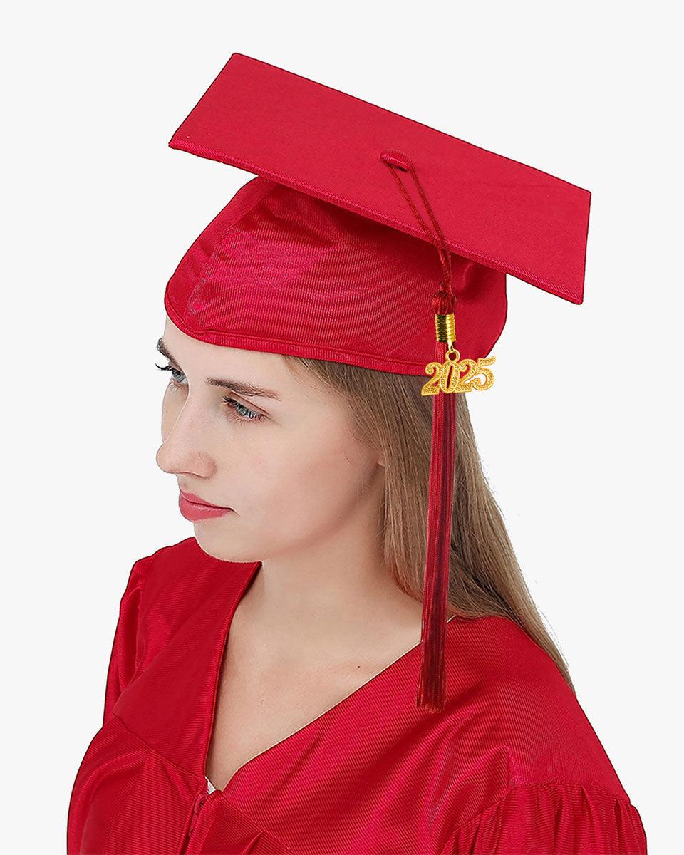 High School Shiny Adult Graduation Cap with Tassel-12 Colors Available - Graduation Gown 