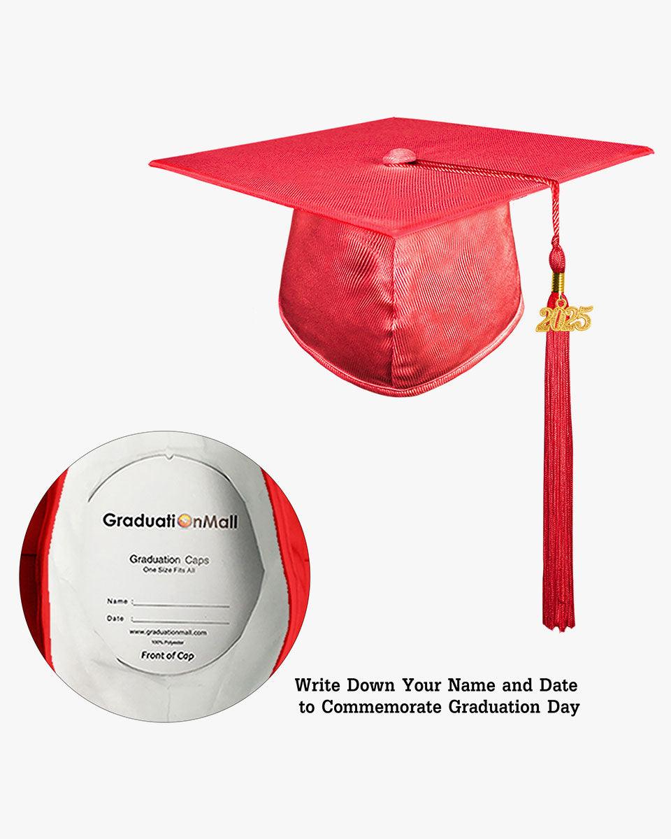 High School Shiny Adult Graduation Cap with Tassel-12 Colors Available - Graduation Gown 