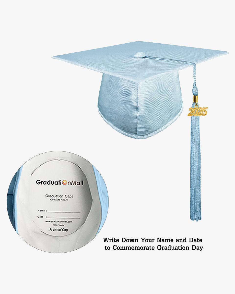 High School Shiny Adult Graduation Cap with Tassel-12 Colors Available - Graduation Gown 
