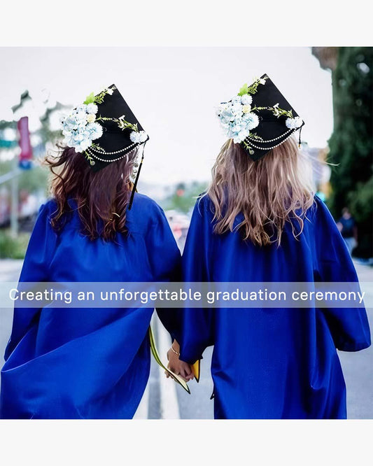 High School & Bachelor Matte Graduation Cap with Flower Decoration - 3 Colors Available - Graduation Gown 