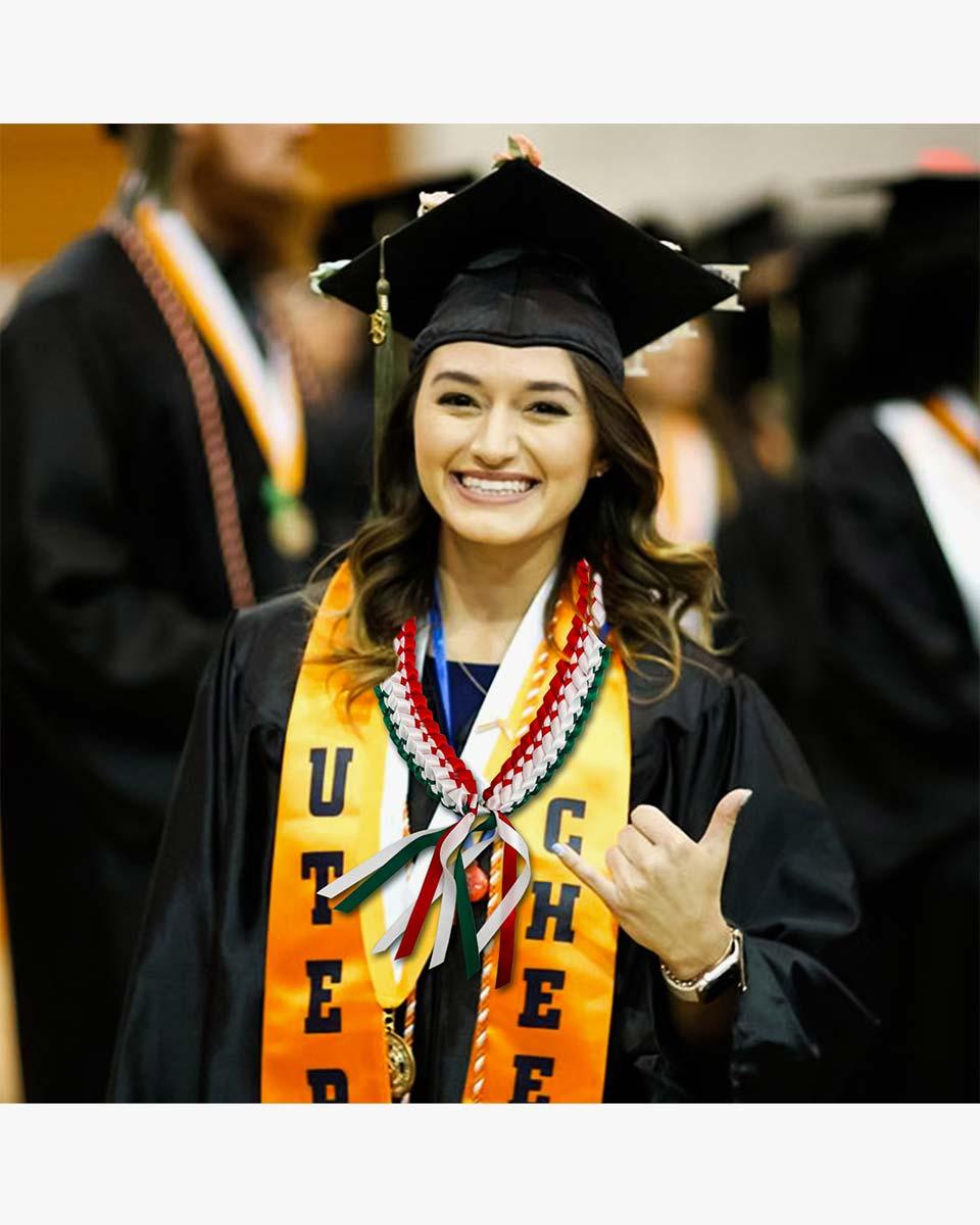 Graduation Leis with National Flag Color Ribbon Lei Braided Necklace - Graduation Gown 