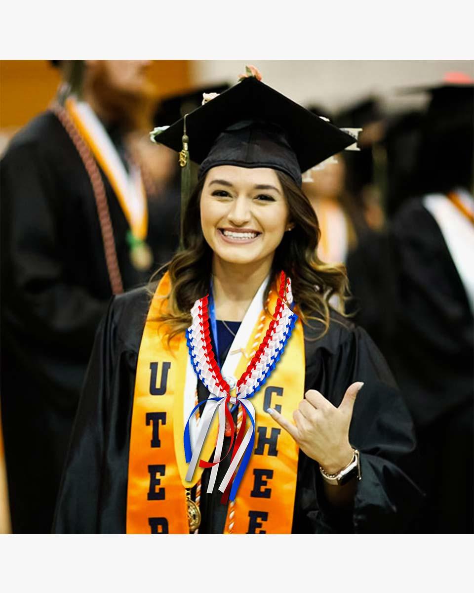 Graduation Leis with National Flag Color Ribbon Lei Braided Necklace - Graduation Gown 