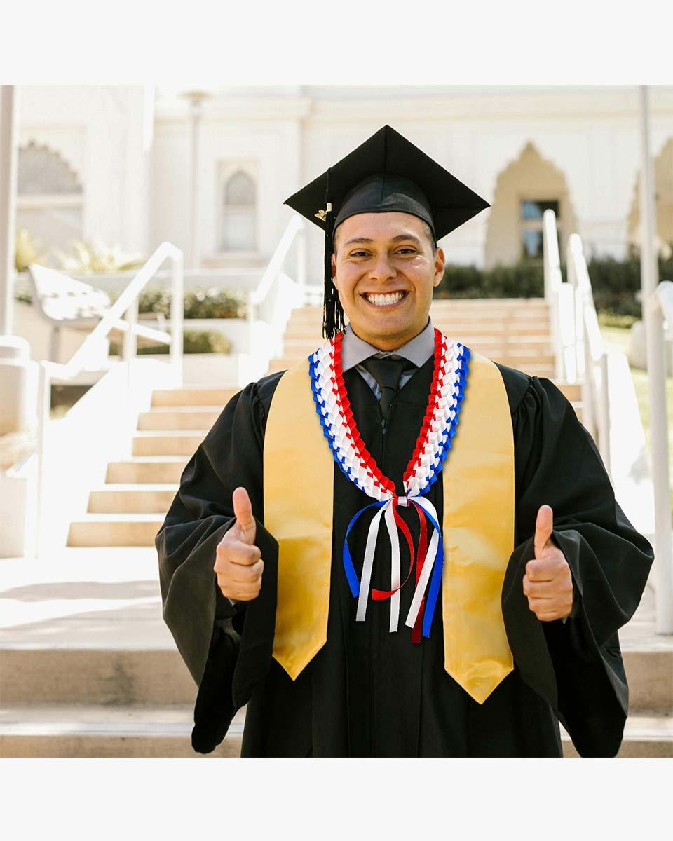 Graduation Leis with National Flag Color Ribbon Lei Braided Necklace - Graduation Gown 