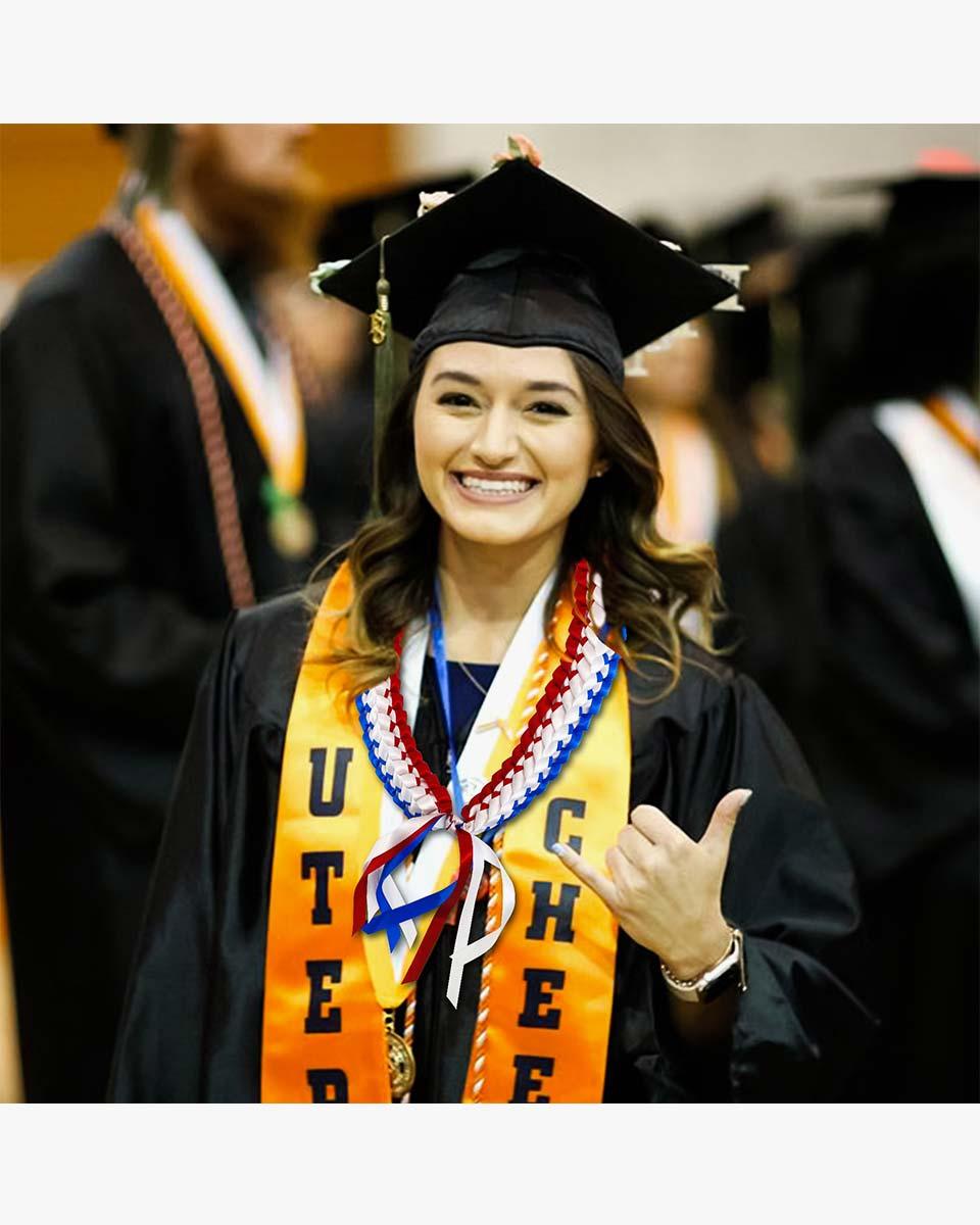 Graduation Leis with National Flag Color Ribbon Lei Braided Necklace - Graduation Gown 