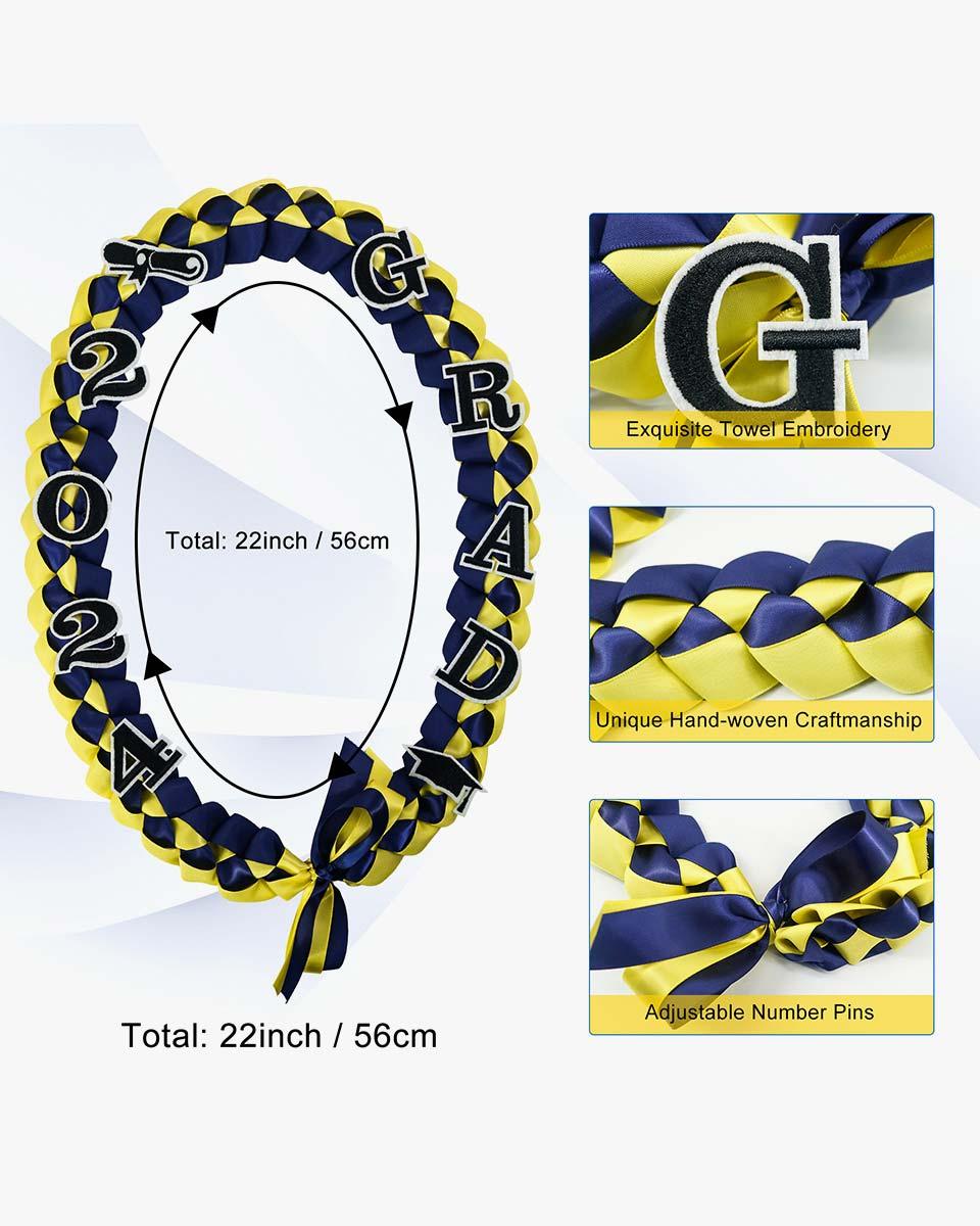 Graduation Leis with 2024 Embroidery Ribbon Lei Braided Necklace - Graduation Gown 