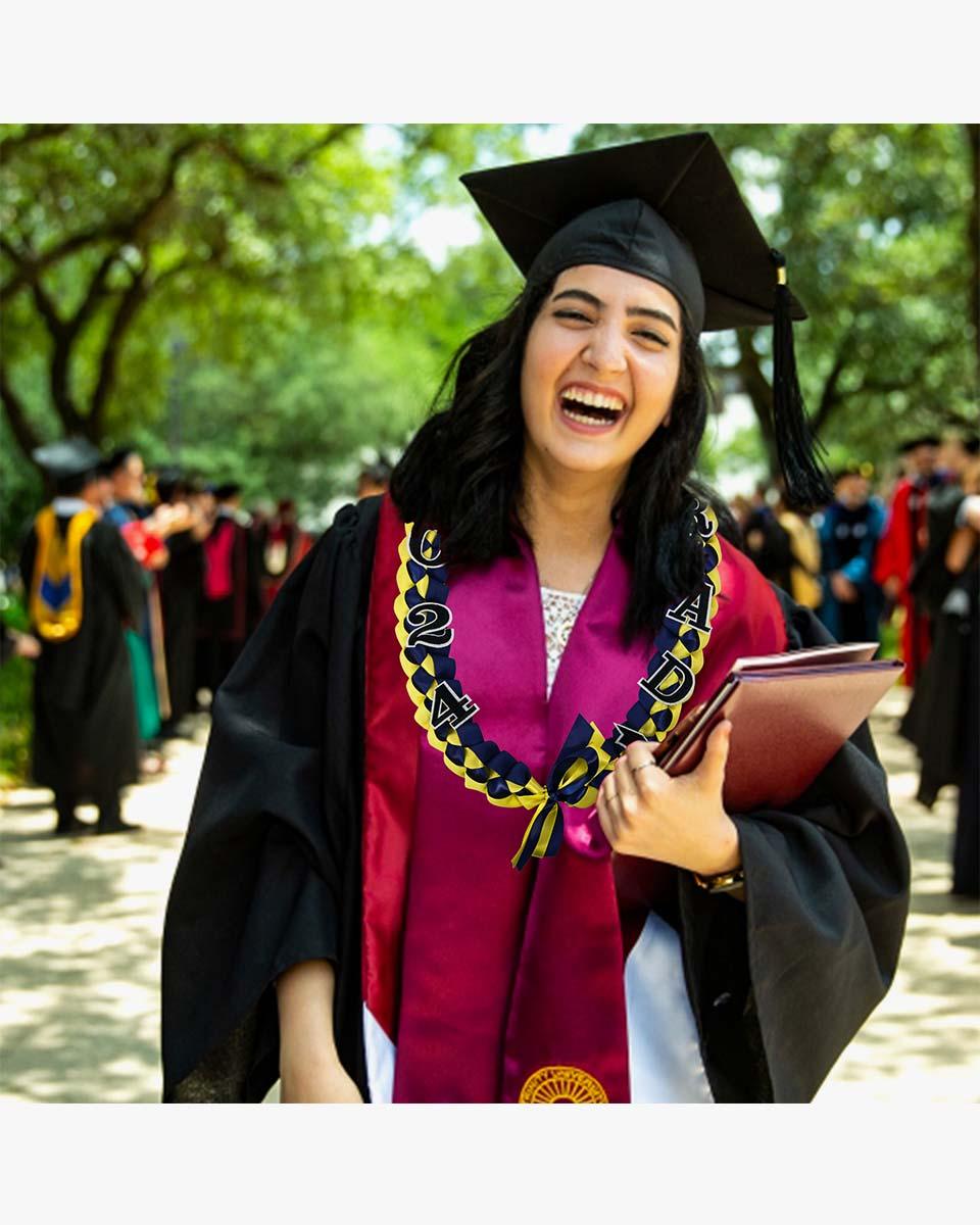 Graduation Leis with 2024 Embroidery Ribbon Lei Braided Necklace - Graduation Gown 