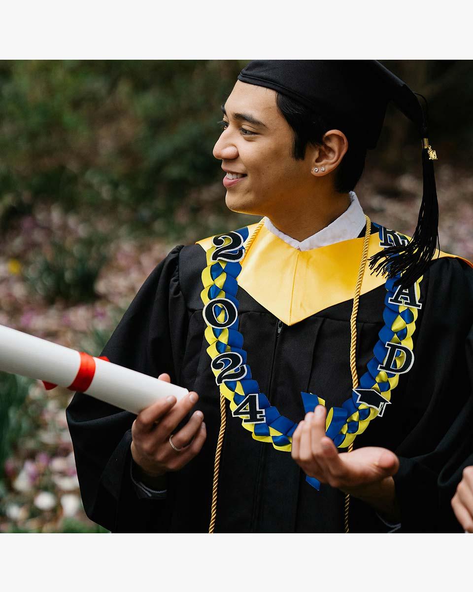 Graduation Leis with 2024 Embroidery Ribbon Lei Braided Necklace - Graduation Gown 