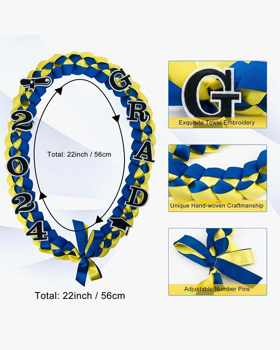 Graduation Leis with 2024 Embroidery Ribbon Lei Braided Necklace - Graduation Gown 