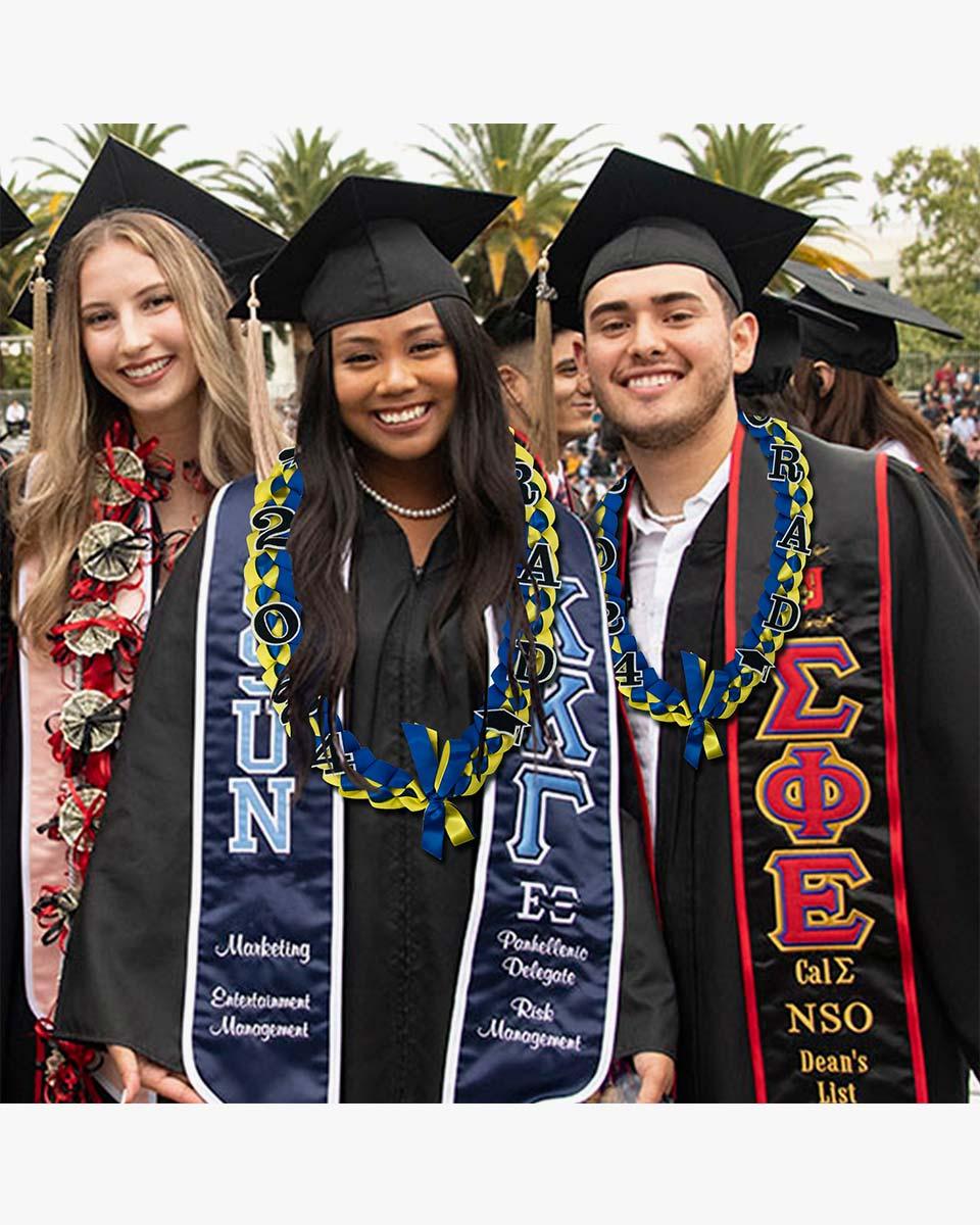 Graduation Leis with 2024 Embroidery Ribbon Lei Braided Necklace - Graduation Gown 