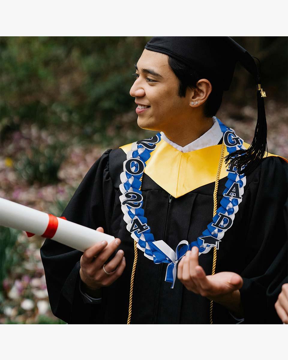 Graduation Leis with 2024 Embroidery Ribbon Lei Braided Necklace - Graduation Gown 