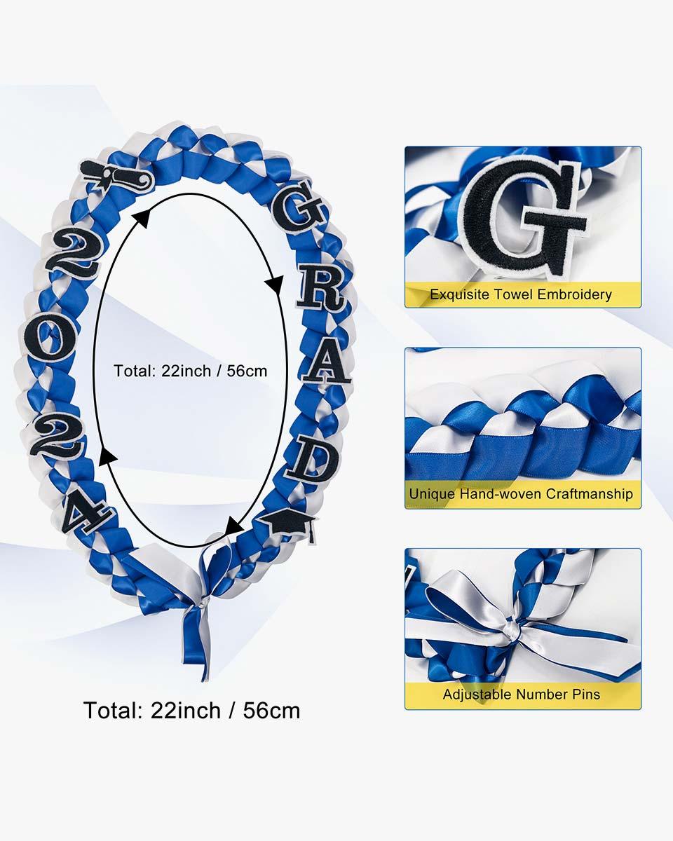 Graduation Leis with 2024 Embroidery Ribbon Lei Braided Necklace - Graduation Gown 