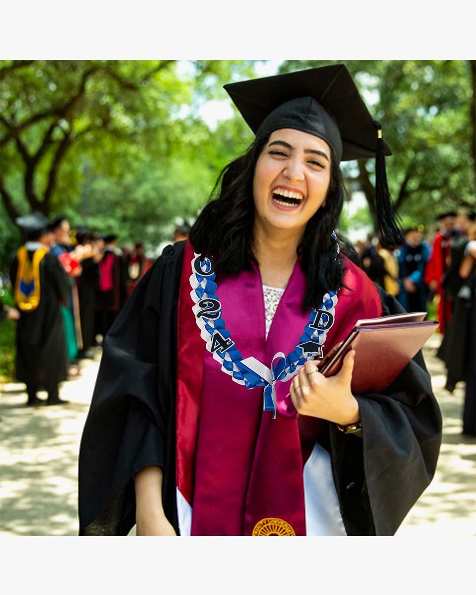 Graduation Leis with 2024 Embroidery Ribbon Lei Braided Necklace - Graduation Gown 