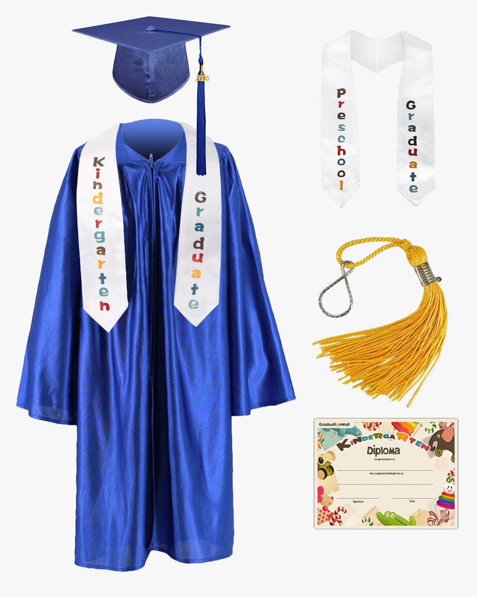 Shiny Kindergarten Graduation Cap, Gown, Stole, Diploma & Key Chain Package - Graduation Gown 