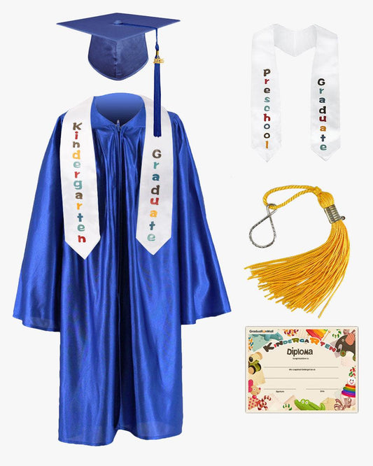 Shiny Kindergarten Graduation Cap, Gown, Stole, Diploma & Key Chain Package - Graduation Gown 