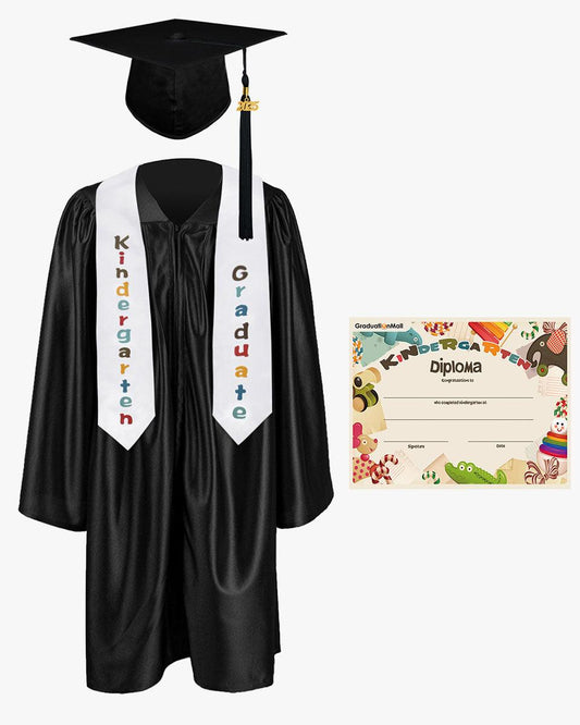 Shiny Kindergarten Graduation Cap, Gown, Stole & Diploma Package - Graduation Gown 