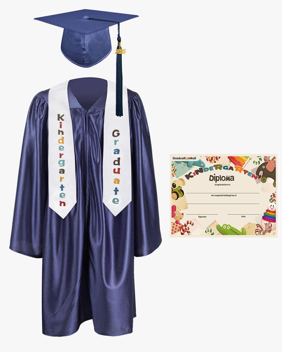 Shiny Kindergarten Graduation Cap, Gown, Stole & Diploma Package - Graduation Gown 