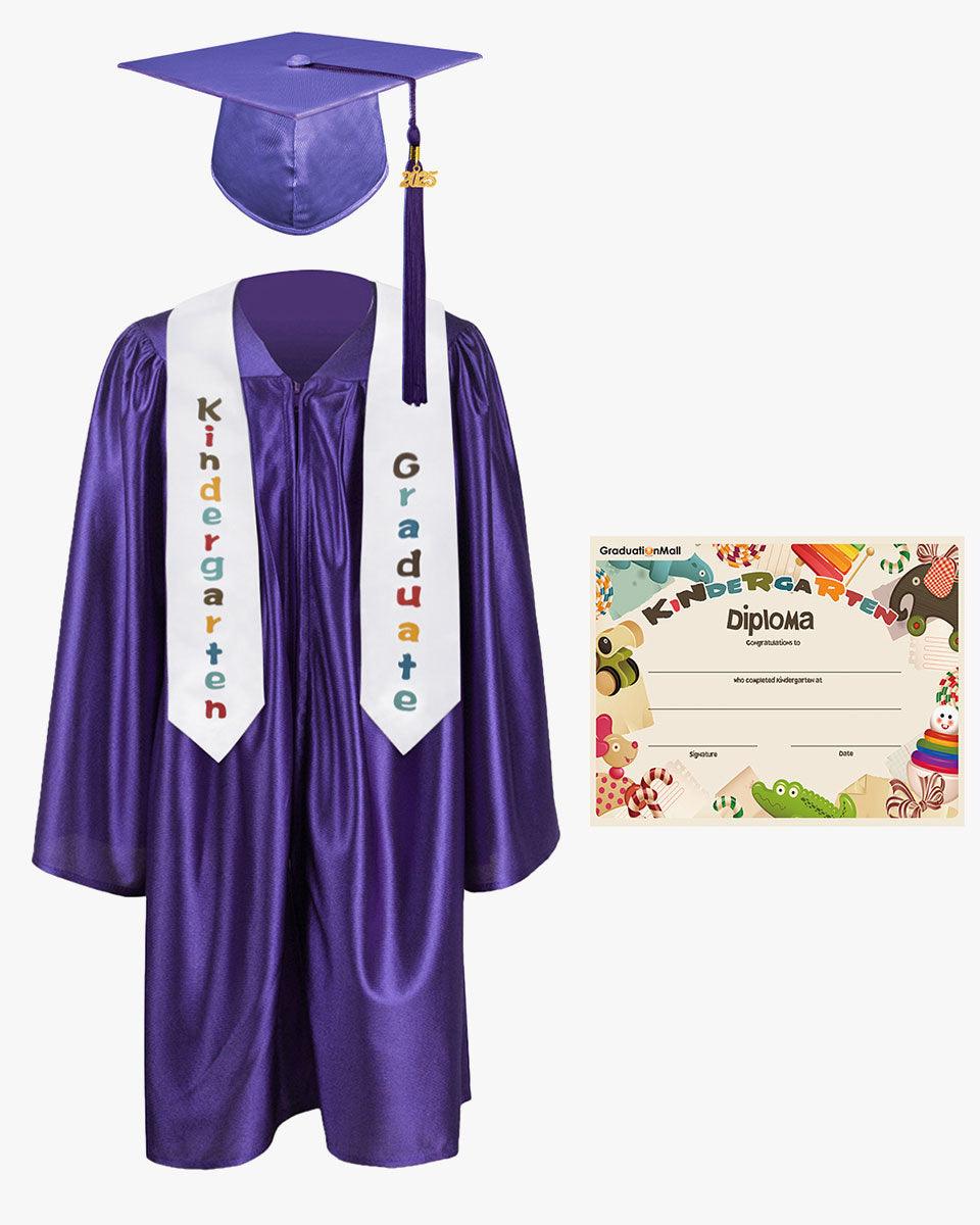 Shiny Kindergarten Graduation Cap, Gown, Stole & Diploma Package - Graduation Gown 