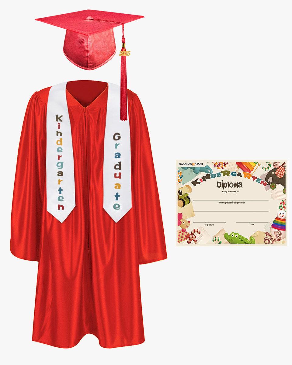 Shiny Kindergarten Graduation Cap, Gown, Stole & Diploma Package - Graduation Gown 