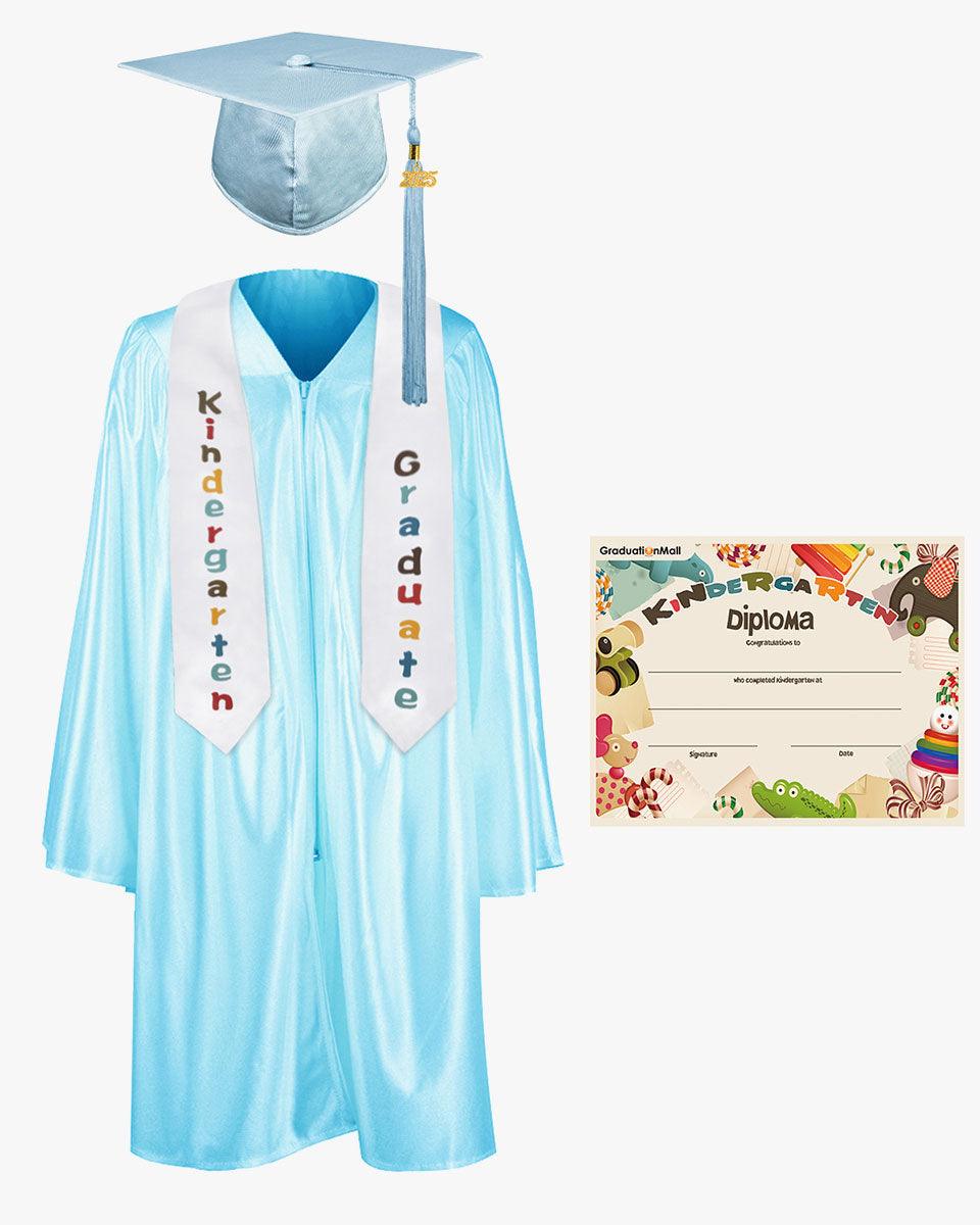 Shiny Kindergarten Graduation Cap, Gown, Stole & Diploma Package - Graduation Gown 