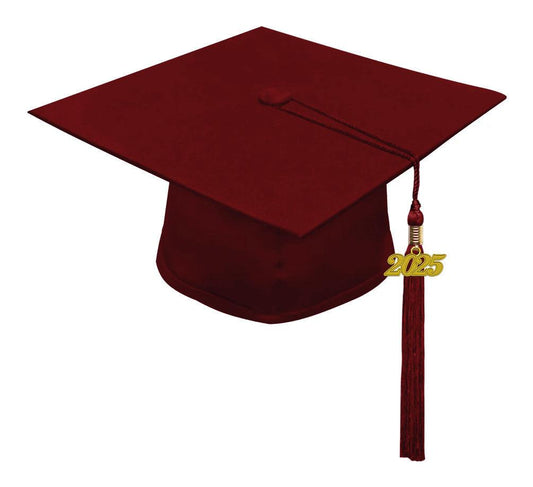 Matte Burgundy High School Cap & Tassel - Graduation Gown 
