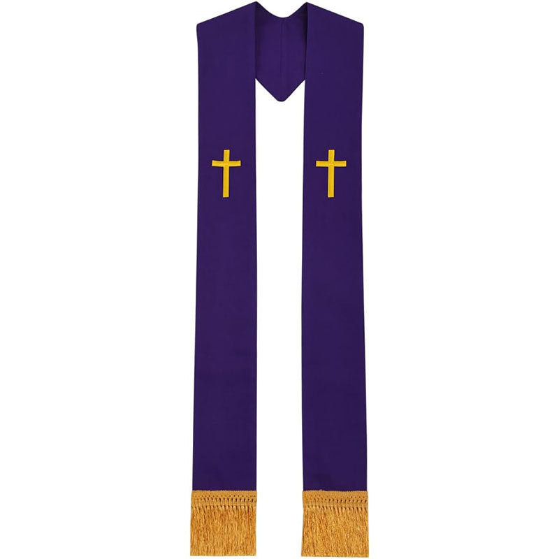 Clergy Stole with Gold Cross & Fringe | Reversible Pastor Stole for Men & Women - Graduation Seller
