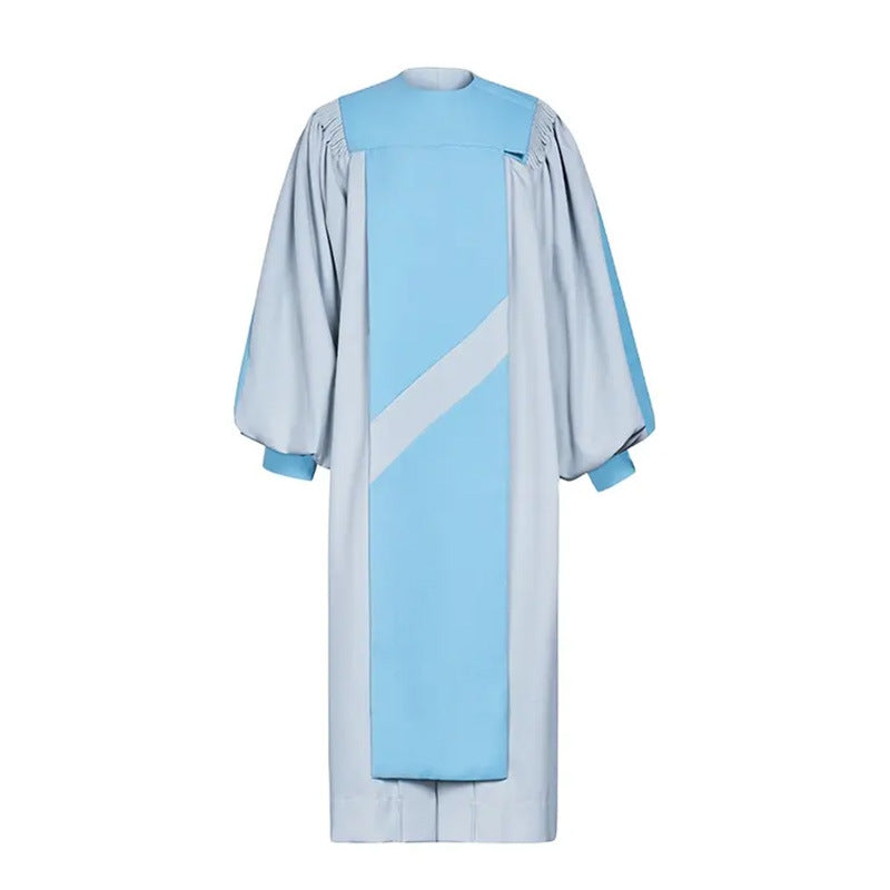 Premium Two-Tone Lantern Sleeve Choir Robe - Silver & Blue - Graduation Seller